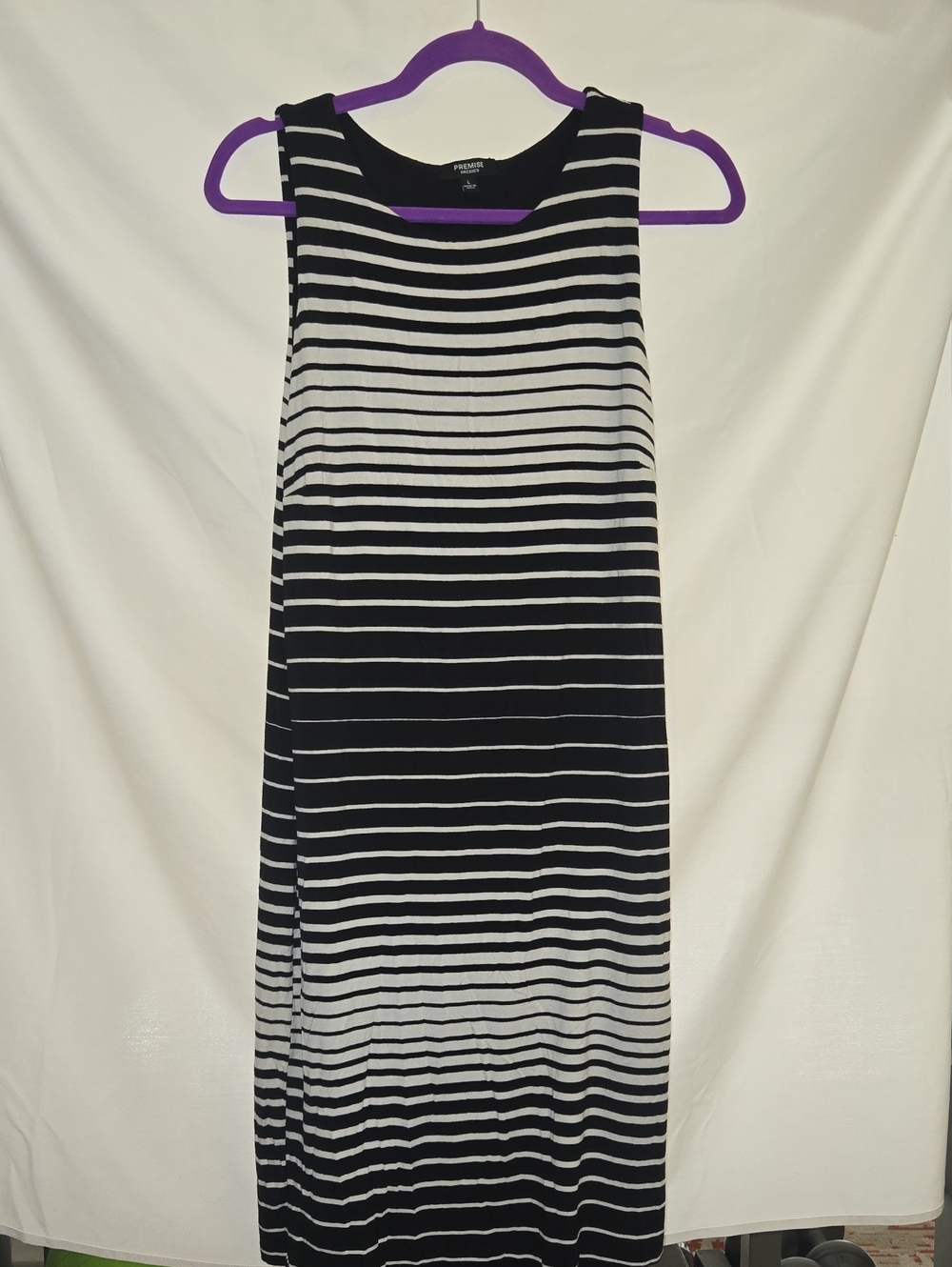 Premise Black & White Striped Sleeveless Midi Dress